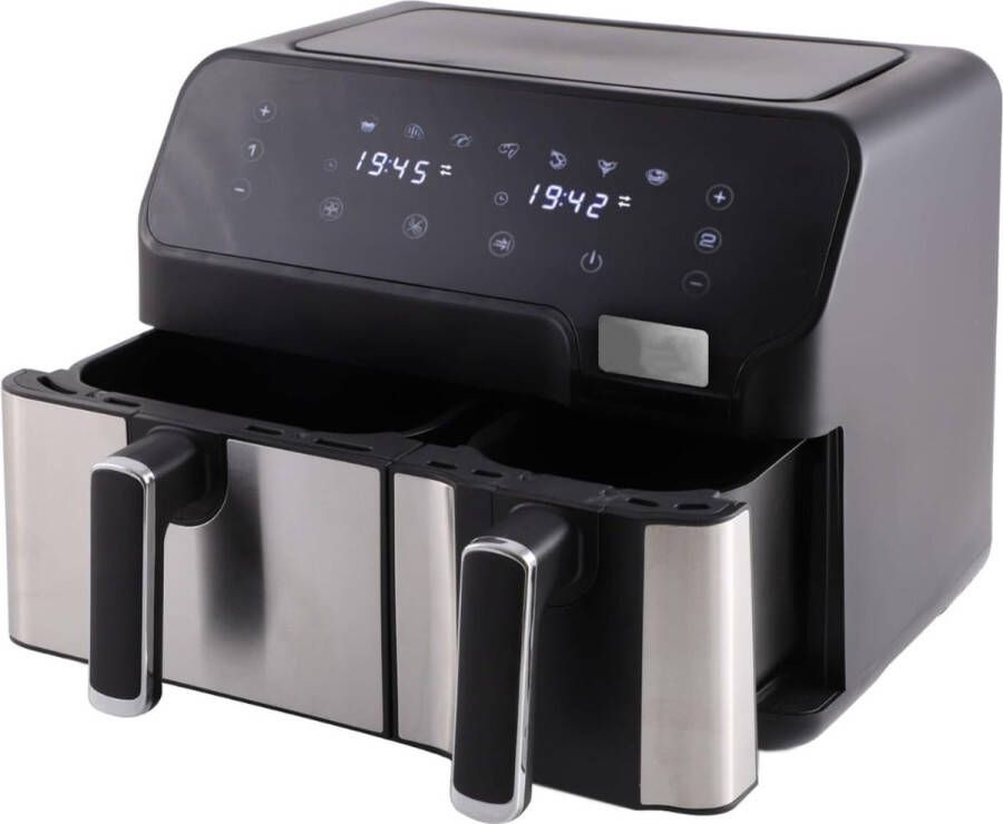 Dubbele Airfryer XXXL Duo Heteluchtfriteuse Geschikt voor Accessoires Zwart met Zilver