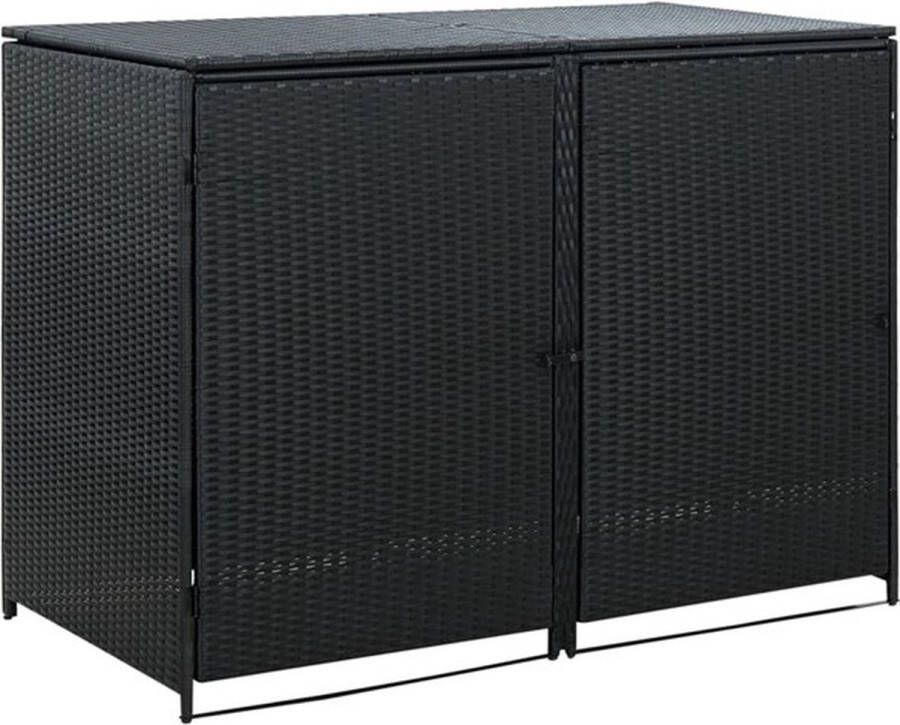 Dubbele Containerberging Zwart Kliko berging Kliko kast Stalen frame Rattan