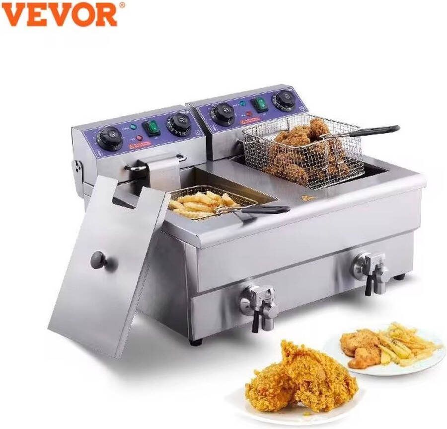 Dubbele Frituurpan Commerciële Elektrische Friteuse Met Afvoerkraan Timer Dubbele Tanks 12l 3000W 2x 1500W Roestvrijstalen Friteuse Afzonderlijke Schakeling