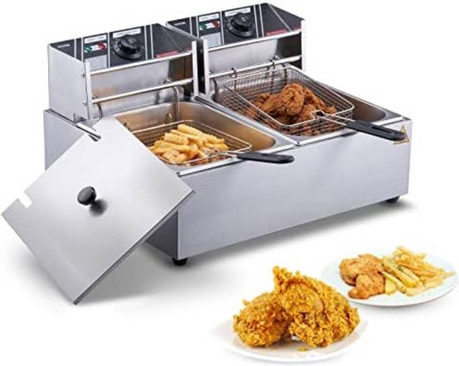 Dubbele frituurpan Dubbele friteuse Dubbele frietpan ‎44 96 x 54 1 x 29 97 cm 6 kg 3000 W ‎Roestvrij staal