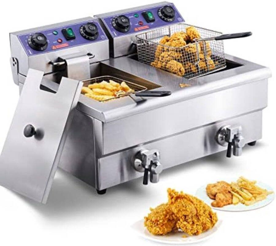 Dubbele frituurpan Dubbele friteuse Dubbele frietpan ‎52 07 x 56 9 x 35 56 cm 15 78 kg Zilver