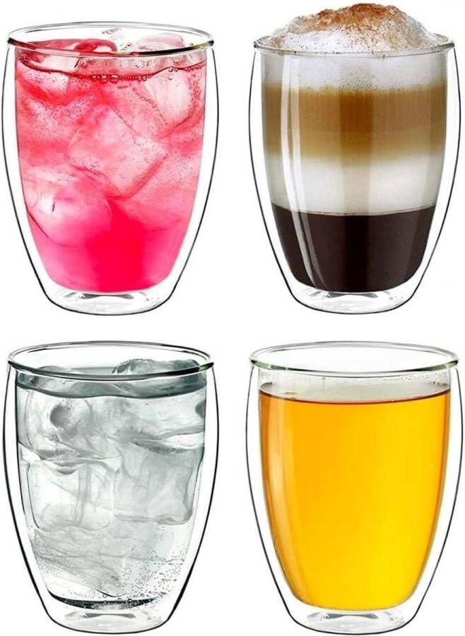 Dubbele glazen 250 ml hittebestendig voor ijskoffie set van 4 stuks dubbelwandige theeglazen