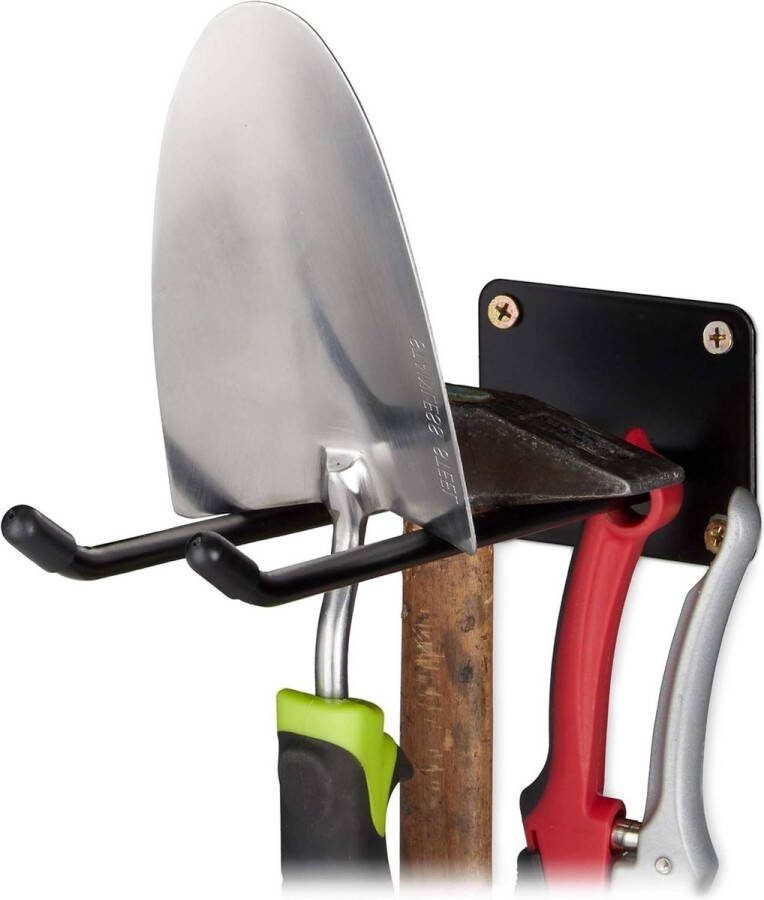 Dubbele haak gereedschapshaak Wandhaak voor tuingereedschap Draagvermogen tot 25 kg 24 cm Zwart