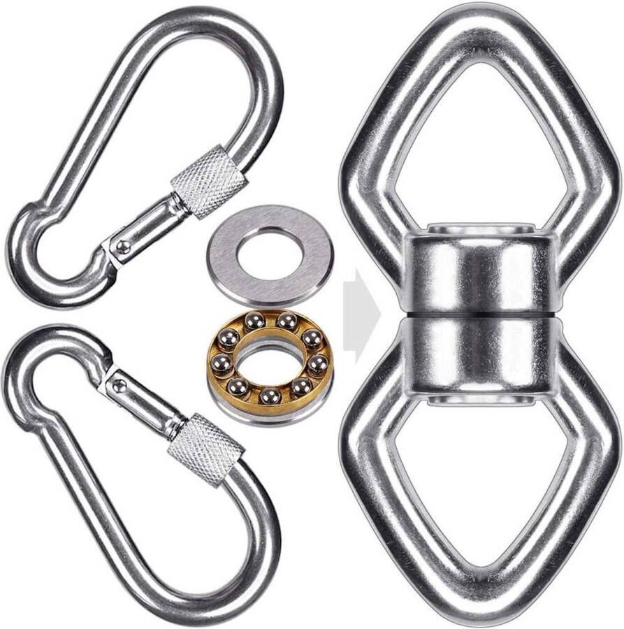 Dubbele Hangende Ringen Hangmat Schommel Hanger Draaibare Roestvrijstalen Montage Lager Set Ruitvormige Gesloten Lus Karabijnhaak Voor Binnen Buiten Speeltuin Stoel Yoga Touw Bokszak Duurzame Swing Accessoires