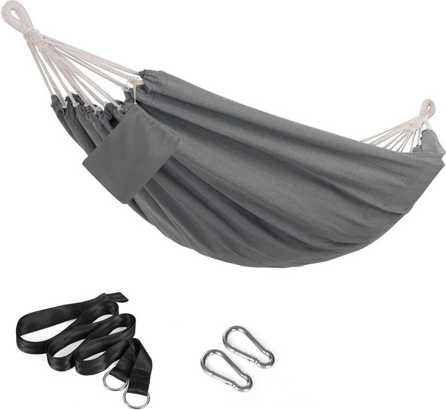 Dubbele hangmat 210 x 150 cm 300 kg draagvermogen grijs terras balkon tuin camping