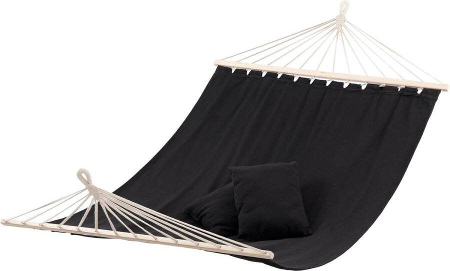 Dubbele hangmat van massief houten stutten voor binnen en buiten grijs tuinhangmat met touw schommel