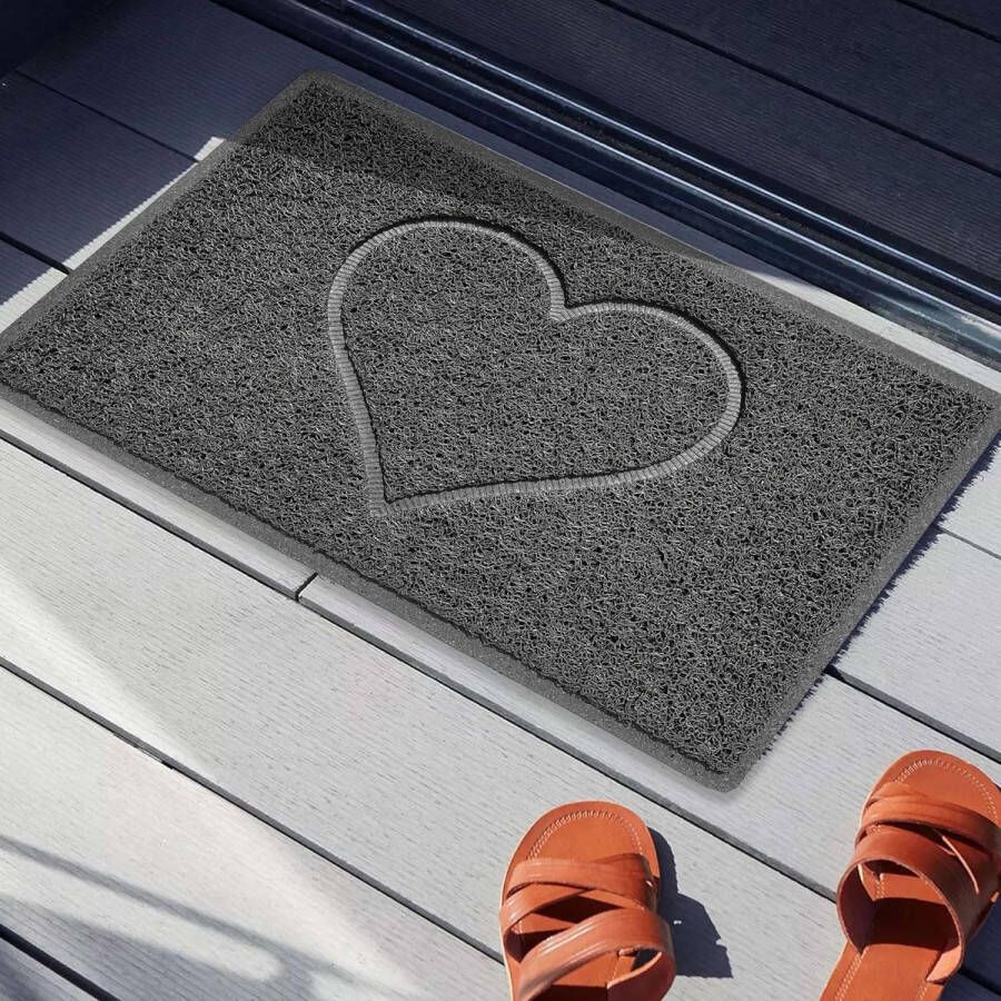 Dubbele hart reliëf vorm deurmat Dirt-Trapper wasbare barrière deurmat-donkergrijs (waterdicht rubber-rug) -klein (60x40cm)