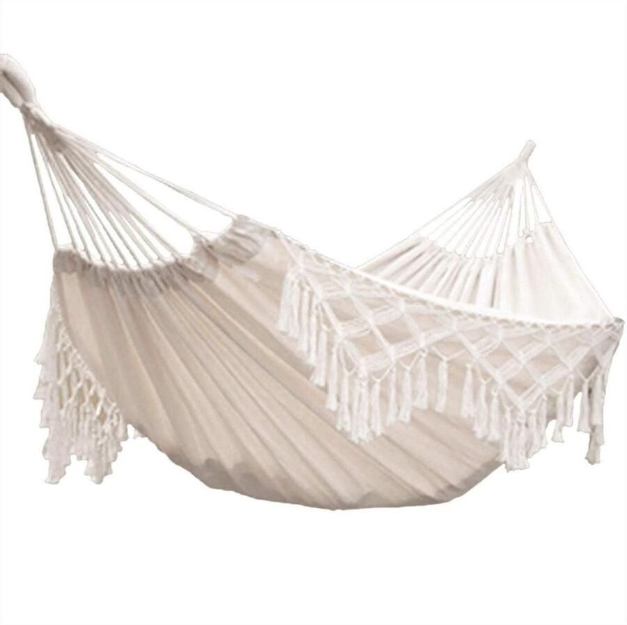 Dubbele katoenen hangmat met franjes Braziliaanse hangmat voor strand en tuin Extra groot 240 x 150 cm hangmat 2 person