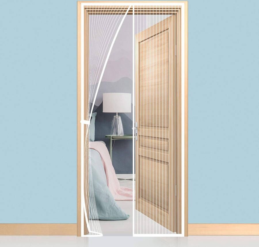 Dubbele klamboe magnetische buitendeur zonder schroeven klamboe zijschuifdeur met magneet voor terras slaapkamer eenvoudig te installeren (140 x 240 wit)