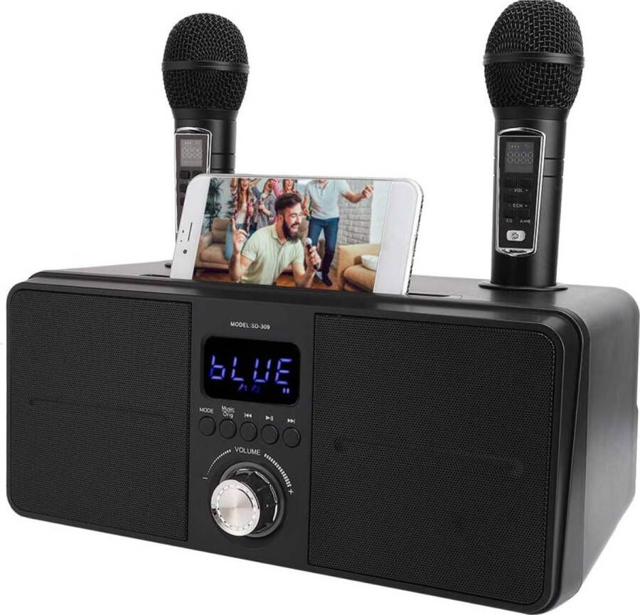 Dubbele Microfoon Bluetooth Karaoke-luidspreker Krachtige Thuis Karaoke-apparatuur voor Telefoon Tablet PC AUX USB Universele Video Multifunctionele Machine Inclusief 2 Karaoke-microfoons Zwart