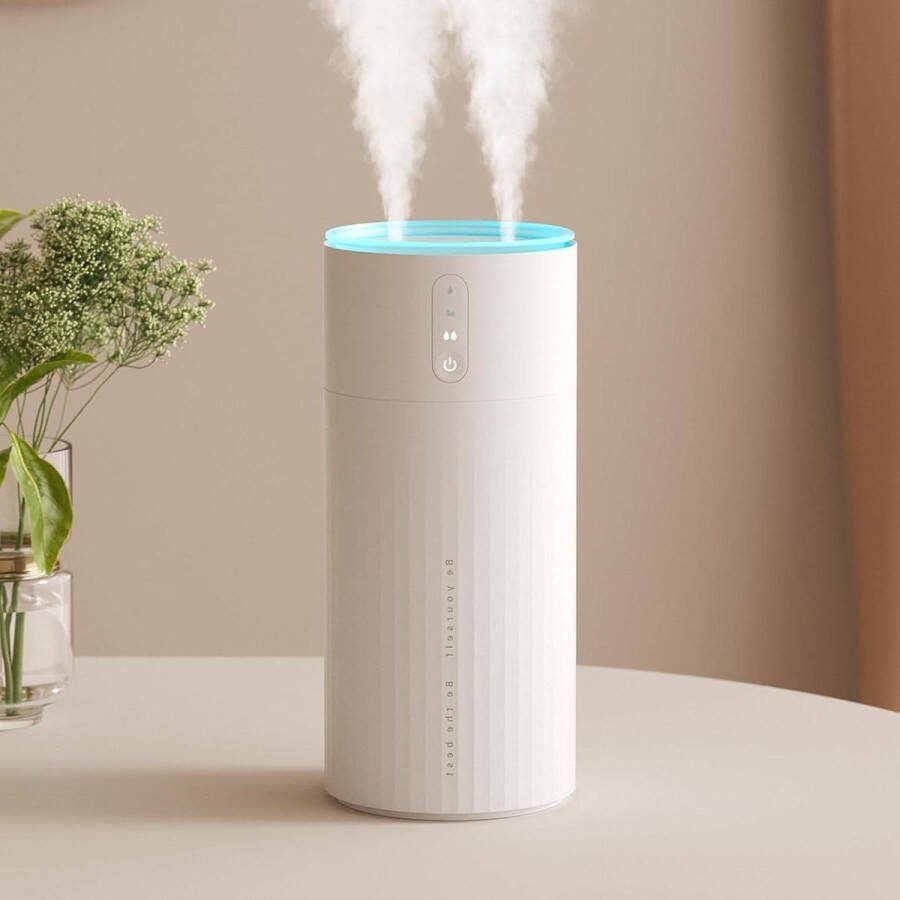 Dubbele nevelpoorten luchtbevochtiger voor slaapkamer 3 snelheden oplaadbaar draagbaar bureau 8000 mAh automatisch met licht