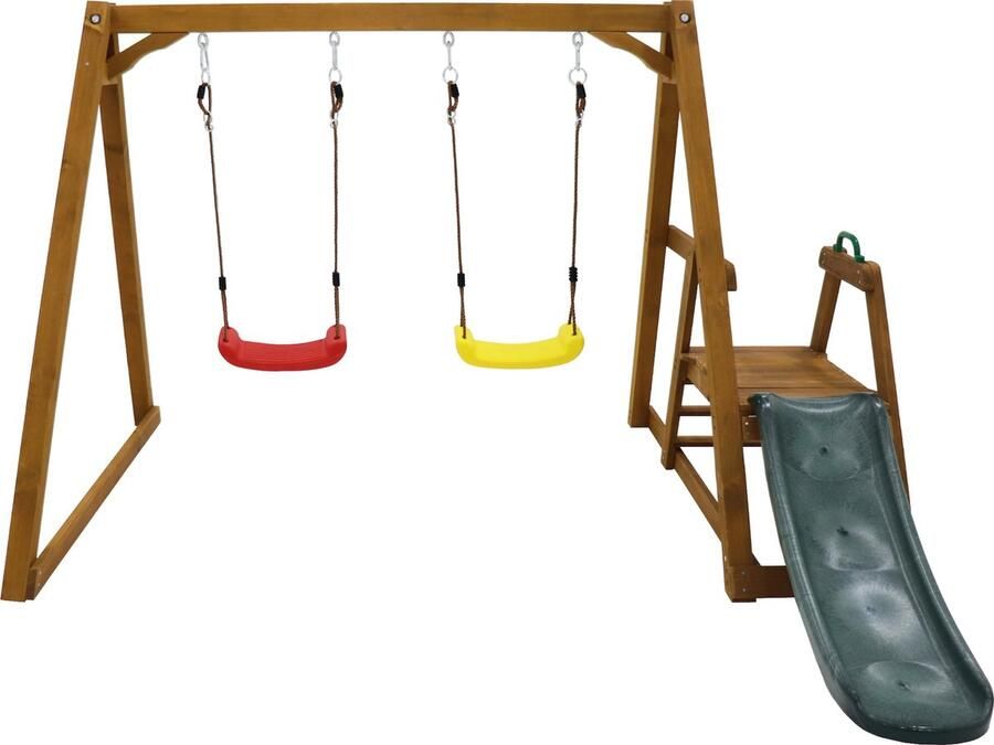 Dubbele kinderschommel met glijbaan en klimladder van massief hout buitenschommelframe van massief hout 238 5x240x168 9cm