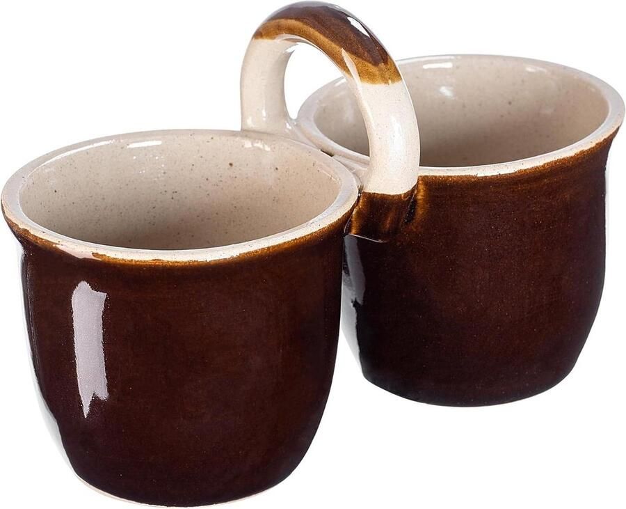 Dubbele serveerschaal van aardewerk met keramische laag vaatwasmachinebestendige snackschaal dessertkommen met twee vakken kom voor vlees 0.5 liter (set van 2)