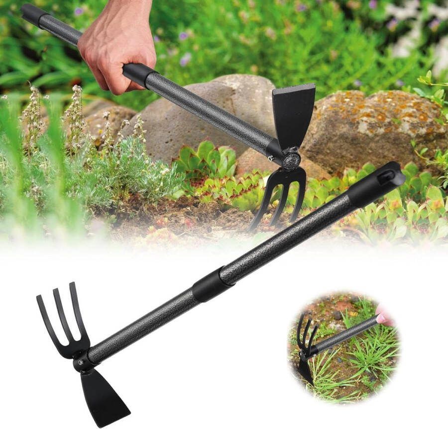 Dubbele tuinhak met 78 cm drietand stalen tweekoppige schoffel voor tuinverzorging en onkruid wieden dubbele hak