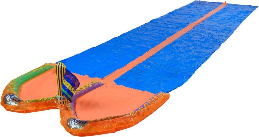 Dubbele waterglijbaan XXL voor kinderen extra stabiel 650 cm x 185 cm tuinwaterbaan met twee opvangbakken honderden sproeiers