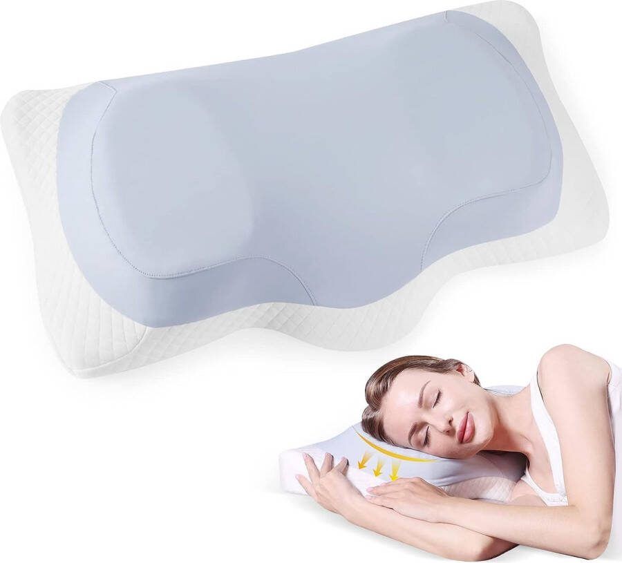 Dubbellaags traagschuim kussen orthopedisch hoofdkussen ergonomisch neksteunkussen geschikt voor elke slaaphouding (wit + grijs)