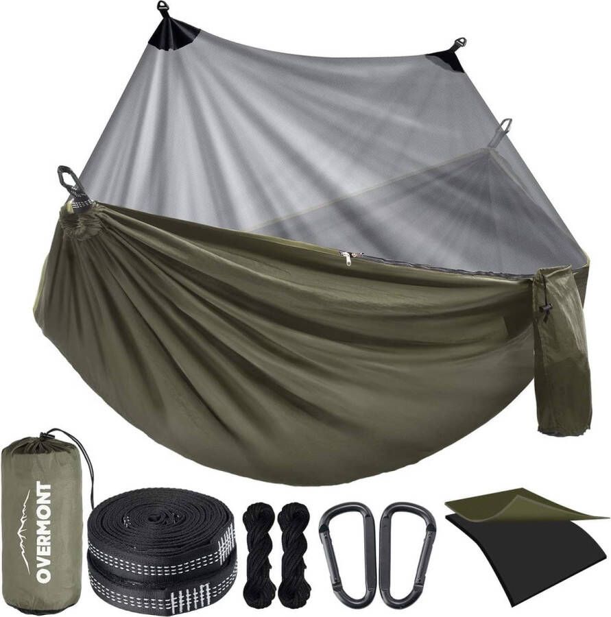 Dubbellaagse hangmat met muggennet TÜV-gecertificeerd 400 kg draagvermogen ademend nylon parachute voor camping reizen trekking tuin