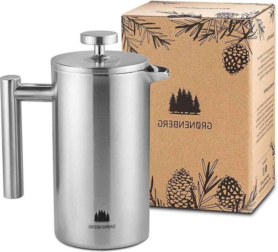 Dubbelwandig geïsoleerde Franse pers van roestvrij staal 035 liter (2 kopjes) verkrijgbaar in 3 maten met vervangbare filters