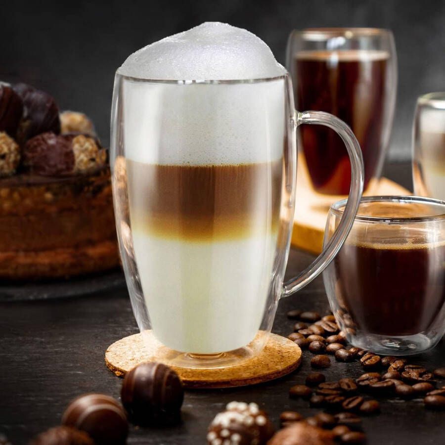 Dubbelwandig thermisch glas met handvat 250 ml Groot dubbelwandig glas Gemaakt van borosilicaatglas Koffie theeglas 4 x 250 ml