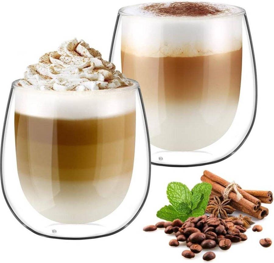 Dubbelwandige 250 ml Koffieglazen Theeglazen Set van 2 Borosilicaatglas Met Handvat Geschikt voor Cappuccino IJsthee Melk Sap en Bier Cappuchino glazen