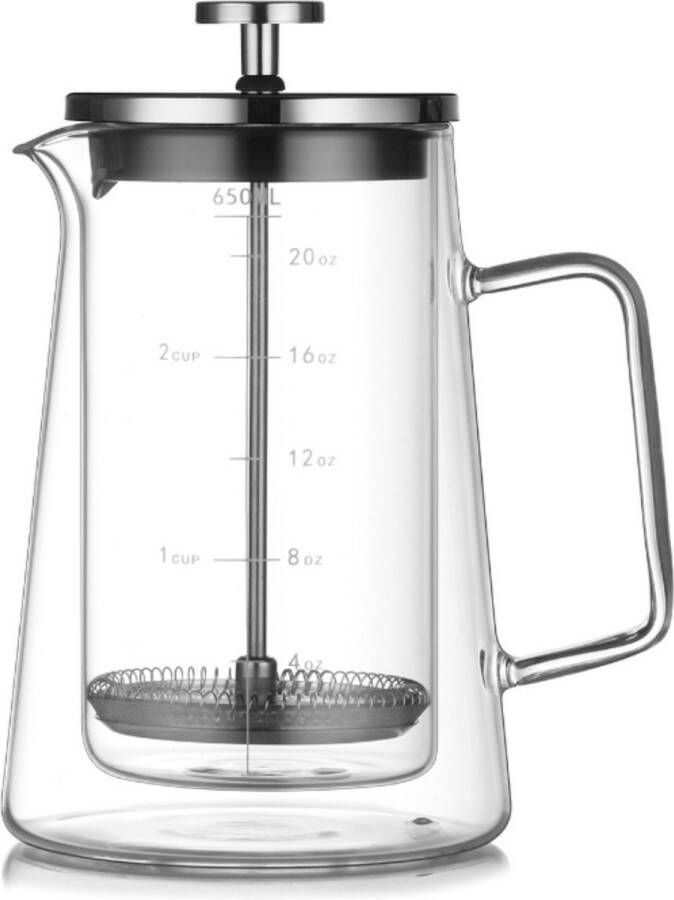 House of Husk Dubbelwandige Cafetière French Press Coffeemaker Filter Koffie Borosillicaat Glas Slow Coffee 650ml