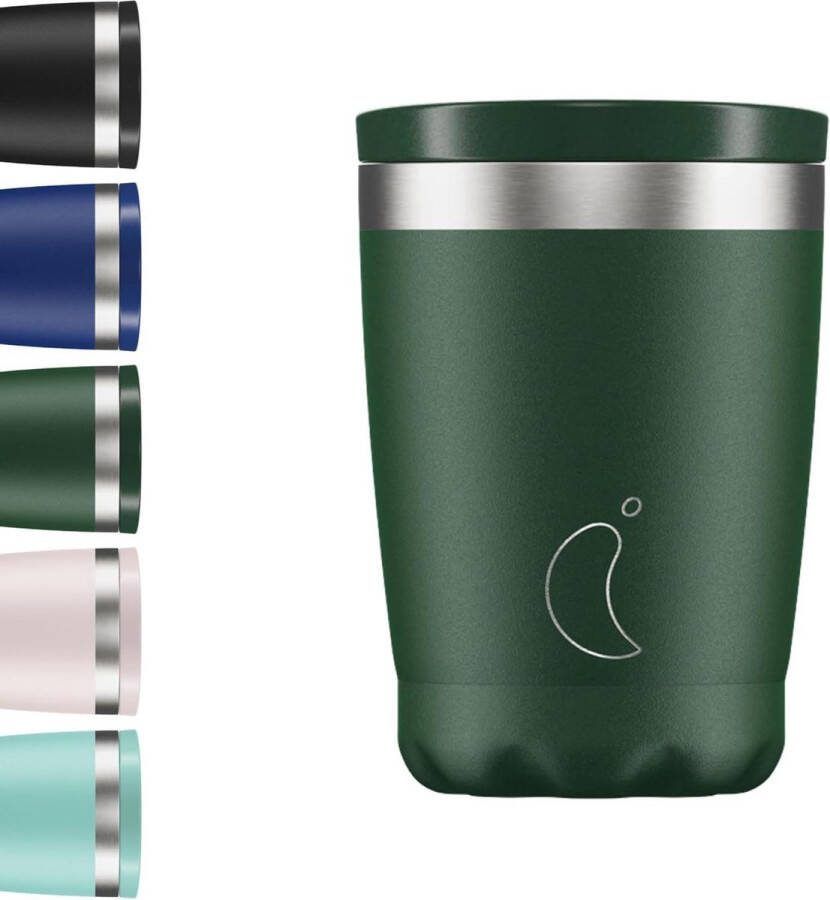 Dubbelwandige Geïsoleerde Koffiebeker Met Deksel Roestvrij staal Matte Green 340ml