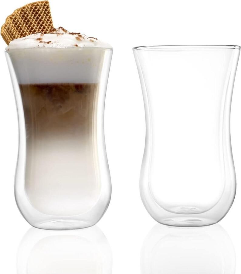 Dubbelwandige Glazen Coffee 'N More Geschikt als Theeglazen Cappuccinoglazen en Koffieglazen Latte Macchiato-glazen 300 ml dubbelwandige theeglazen