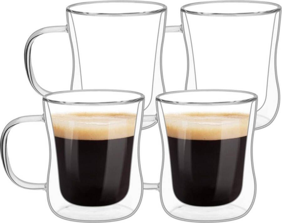 Dubbelwandige Glazen Koffiekopjes Set Van 4 Hittebestendige Borosilicaatglazen 350ML Handvat Thee Cappuccino Latte Warm Koude Dranken koffiekopjes set van 6