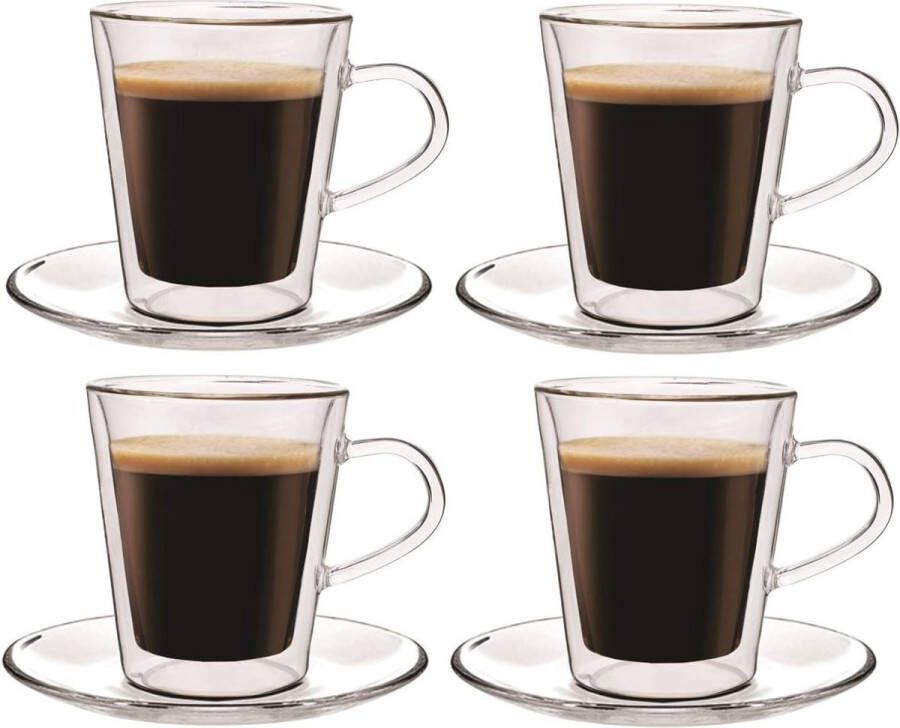 Dubbelwandige glazen lungo 4 x 220 ml thermische koffieglazen met zwevend effect duurzame koffieglazen drinkglazen