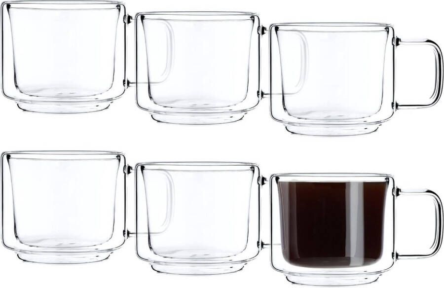 Dubbelwandige glazen set 200 ml thermoglazen van borosilicaatglas drinkglazen voor thee koffie cappuccino water sap ijsthee koffieglazen theeglazen met zweefeffect (met griif 6)