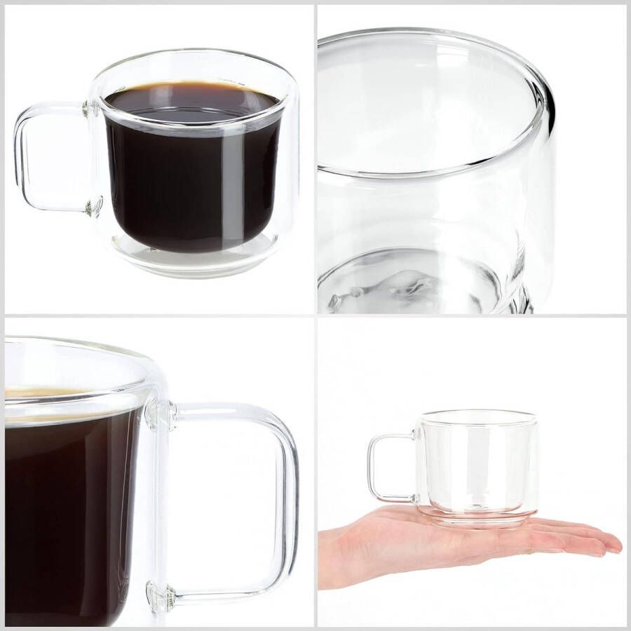 Dubbelwandige glazen set 200 ml thermoglazen van borosilicaatglas drinkglazen voor thee koffie cappuccino water sap ijsthee koffieglazen theeglazen met zweefeffect (met griif 4)