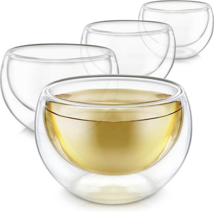Dubbelwandige Glazen – Set van 4 Dubbelwandige Glazen Kopjes voor Thee Koffie Espresso en Meer – 150ml Classica Theekopjes Collecties