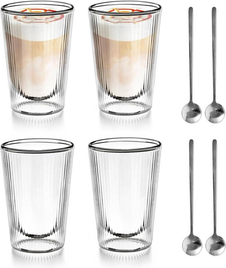 Dubbelwandige glazuren 4 x 350 ml cappuccinoglazuren dubbelwandige koffieglazuren thermoglazuren dubbelwandig latte macchiato glazuren dubbelwandig koffiekopjes koffieglazen theeglazen