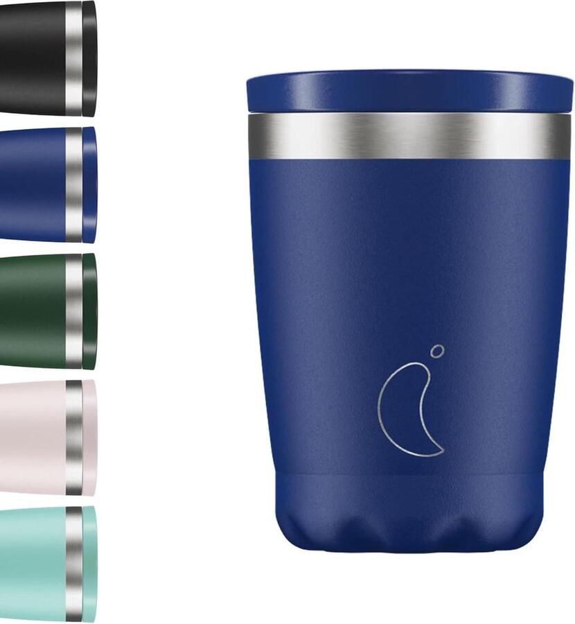 Dubbelwandige Koffiebekers met Deksel Roestvrij staal Matte Blue 340ml