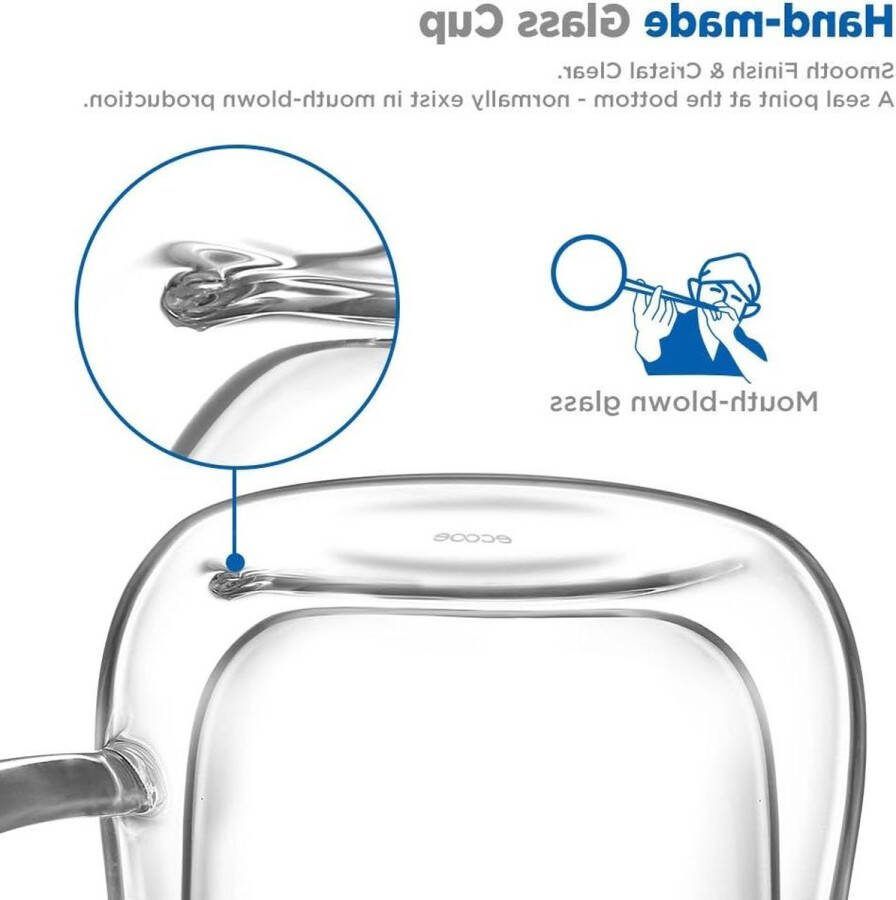 Dubbelwandige Koffieglazen 350ml Macchiato Glazen set van 2 Cappuccinoglazen Theeglazen Handvat voor Cappuccino Latte Macchiato Thee Melk Bier dubbelwandige theeglazen