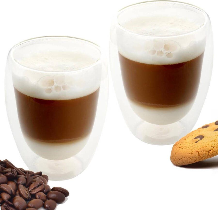 Dubbelwandige koffieglazen latte macchiato-glazen 2 x 350 ml thermoglazen voor cappuccino theeglazen dubbelwandige theeglazen