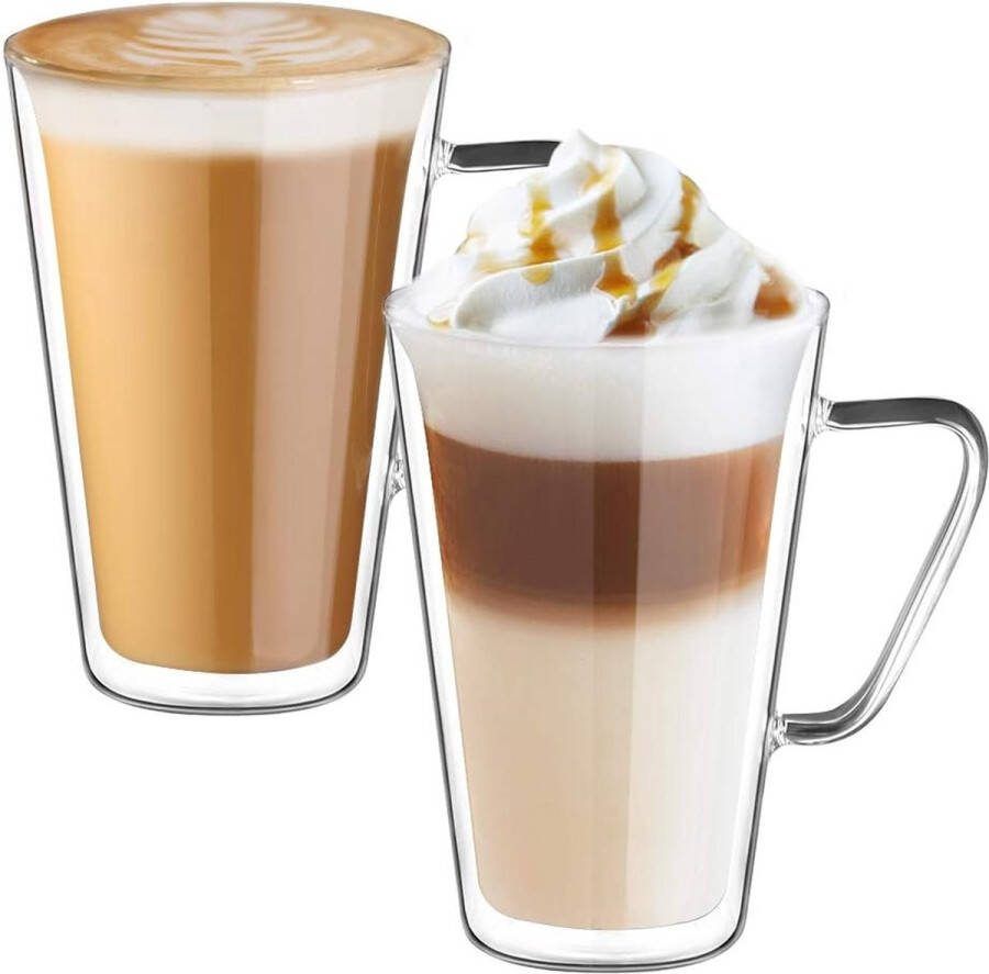 Dubbelwandige koffieglazen mokken cappuccino latte Macchiato glazen bekers met handvat borosilicaatbestendig glazen bekers voor koffie thee melk sap ijs