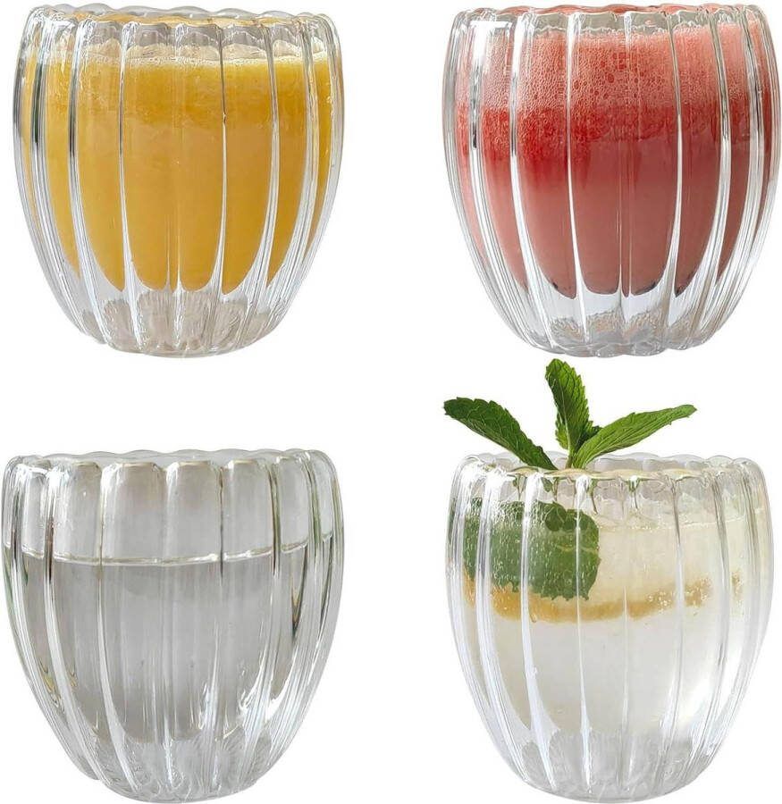 Dubbelwandige koffieglazen van borosilicaatglas set van 4 250 ml met lepel voor cappuccino latte thee ijs Iced Americano dubbelwandige theeglazen