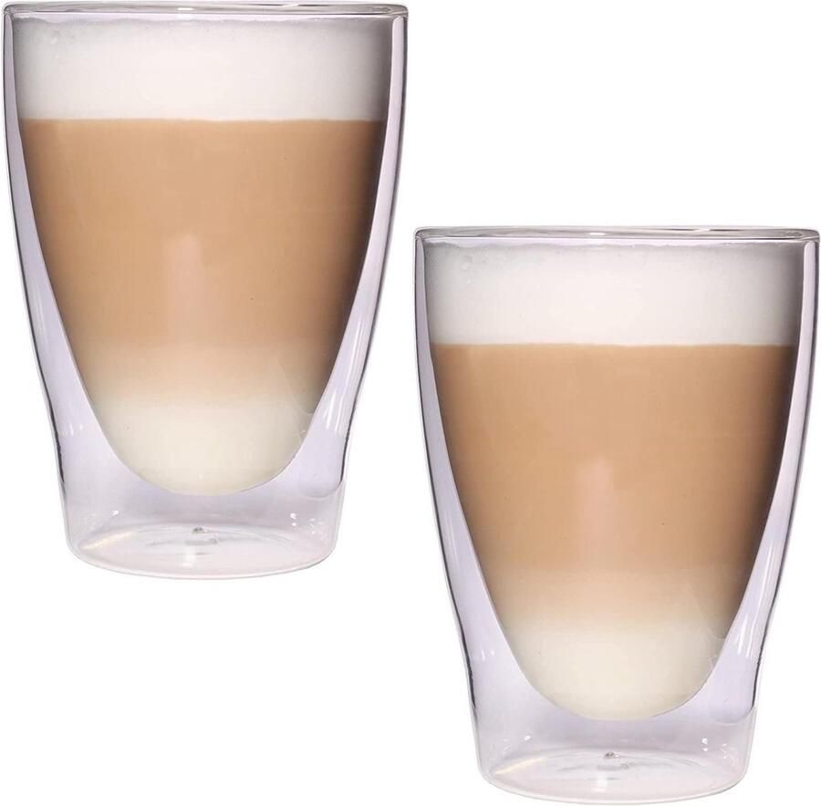 Dubbelwandige Latte Macchiato Glazen Set van 2 300 ml XL Thermo Glazen Zweefeffect Inclusief Geschenkdoos dubbelwandige theeglazen