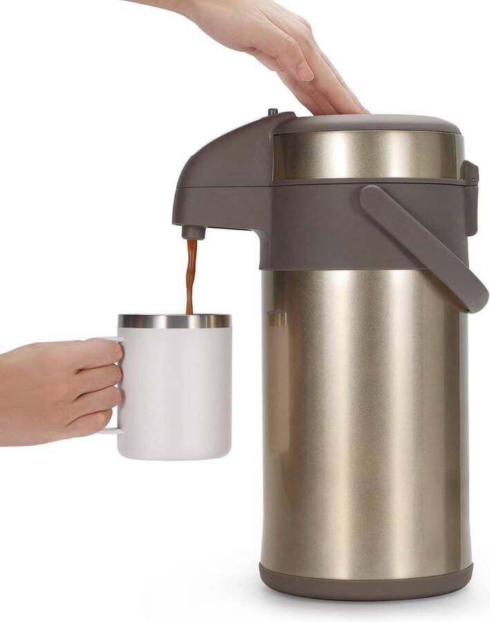 Dubbelwandige pomp thermoskan roestvrij staal koffiedispenser voor 16 kopjes goud