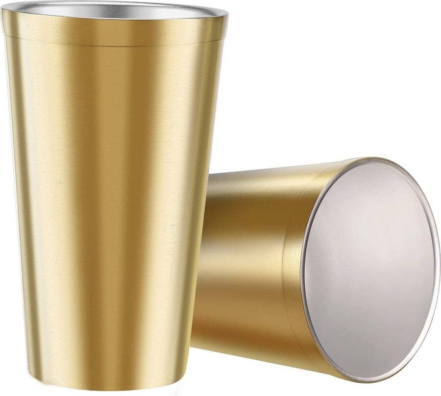 Dubbelwandige roestvrijstalen isolatiebekers (set van 2) stapelbaar koffiekop theekop koelende bierglazen ideaal voor kinderen voor reizen outdoor camping en dagelijks gebruik 480 ml goud