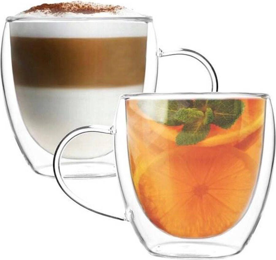 Dubbelwandige Theeglazen met Oor Handvat – Dubbelwandig Theeglas 250 ml – Thermische Glazen – Koffieglazen – Glazen voor Thee Koffie en Cappuccino – Set van 2