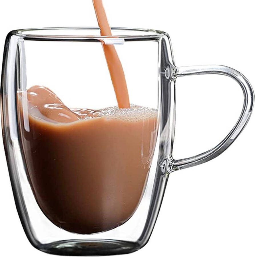 Dubbelwandige Theeglazen met Oor Handvat – Dubbelwandig Theeglas 350ml – Thermische Glazen – Koffieglazen – Glazen voor Thee Koffie en Cappuccino – Set van 2