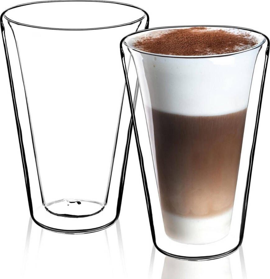 Dubbelwandige thermoglazen set 380 ml borosilicaatglas thee koffie cappuccino water sap ijsthee zweefeffect boriet 2 dubbelwandige theeglazen