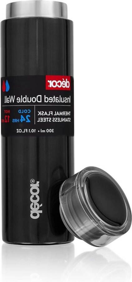 Dubbelwandige thermosfles met glanzende coating zwart 300 ml tot 12 uur warm