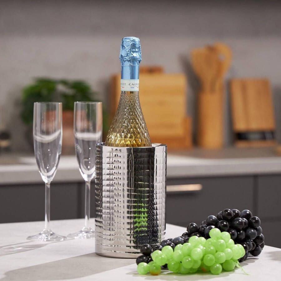 Dubbelwandige wijnkoeler van roestvrij staal ideaal voor wijn en champagne 185 x 12 cm zilverkleurig ontwerp met stijlvol design