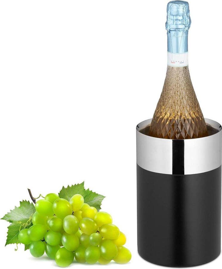 Dubbelwandige wijnkoeler van roestvrij staal ideaal voor wijn & champagne HxØ: 185 x 12 cm stijlvol zwart zilver design