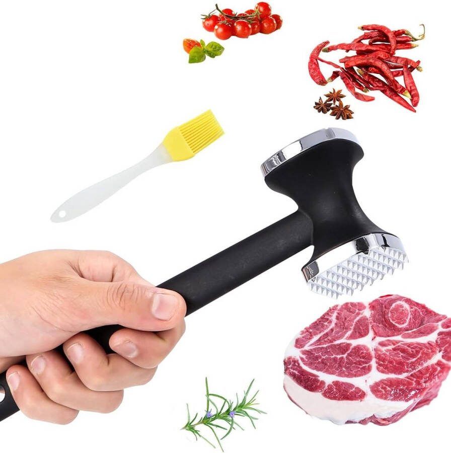 Dubbelzijdige anti-aanbaklaag vleeshamer voor steaks kip varken kotelet zilver