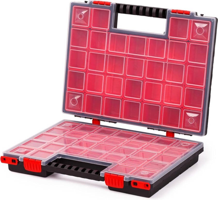 Dubbelzijdige assortimentsdoos 399 x 303 x 100 mm 2-zijdige sorteerdoos kleine onderdelen met 42 inzetdozen accessoirebox schroefbox stabiele gereedschapskist voor werkplaats