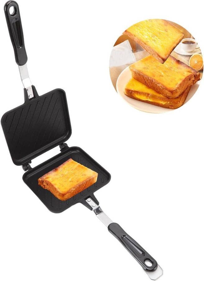 Dubbelzijdige braadpan afneembare keper-sandwichpan met antiaanbaklaag multifunctionele dubbelzijdige warmtebraadpan ontbijtbereider snelle warmtegeleiding voor sandwiches brood